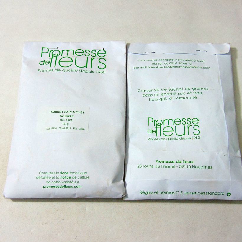 Exemple de spécimen de Haricot nain à filet Talisman le sachet de +/- 225 graines (minimum 90g) tel que livré