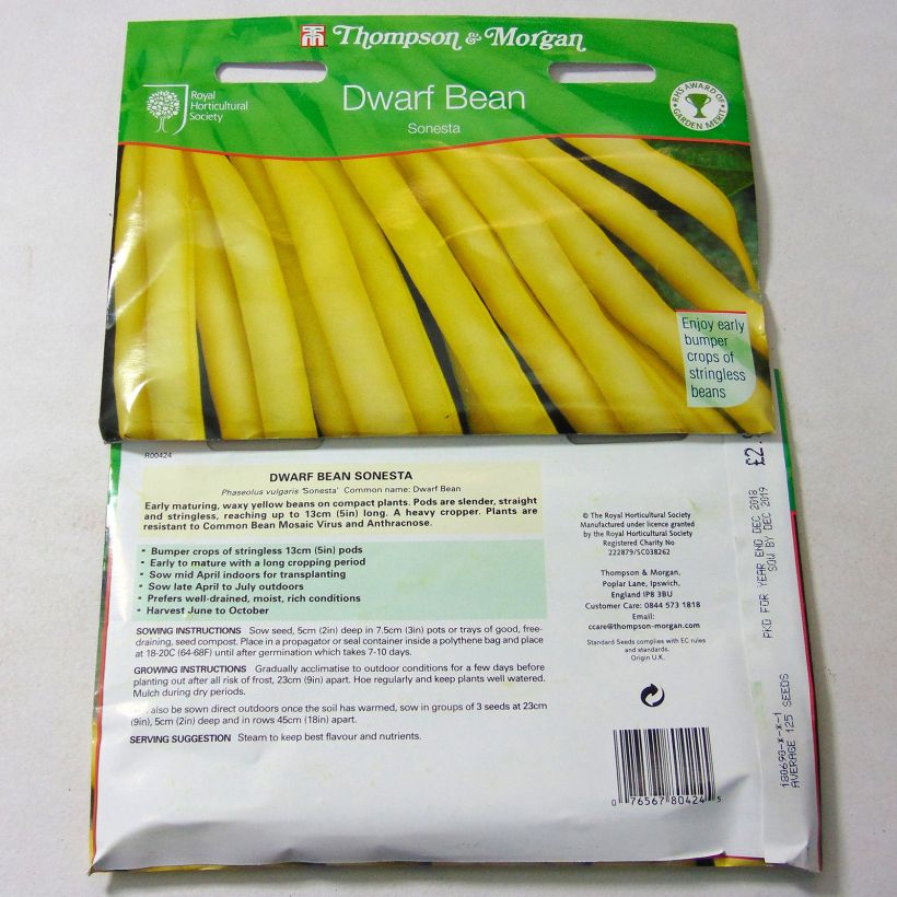 Exemple de spécimen de Haricot nain à filet beurre Sonesta le sachet de 125 graines tel que livré