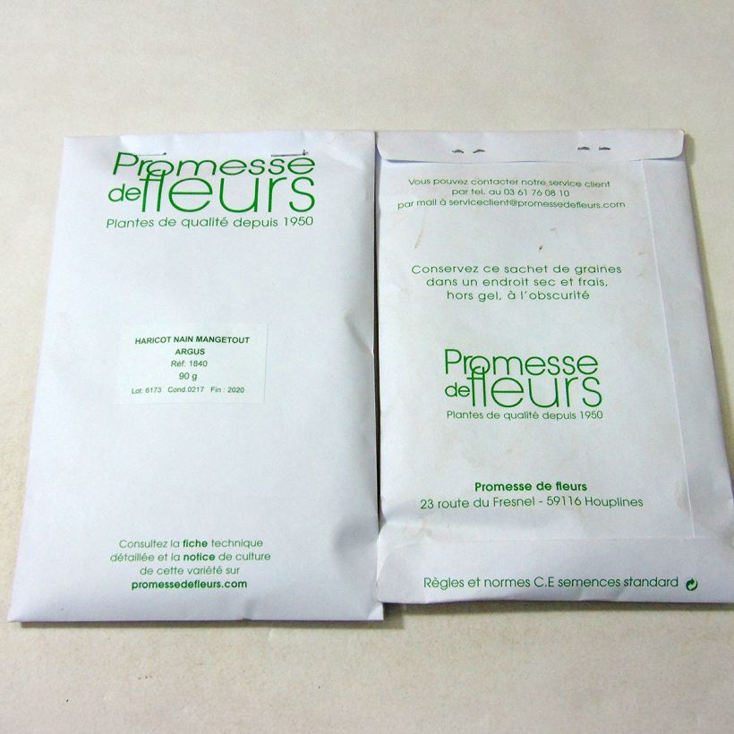 Exemple de spécimen de Haricot nain mangetout Argus le sachet de +/- 150 graines (minimum 90g) tel que livré