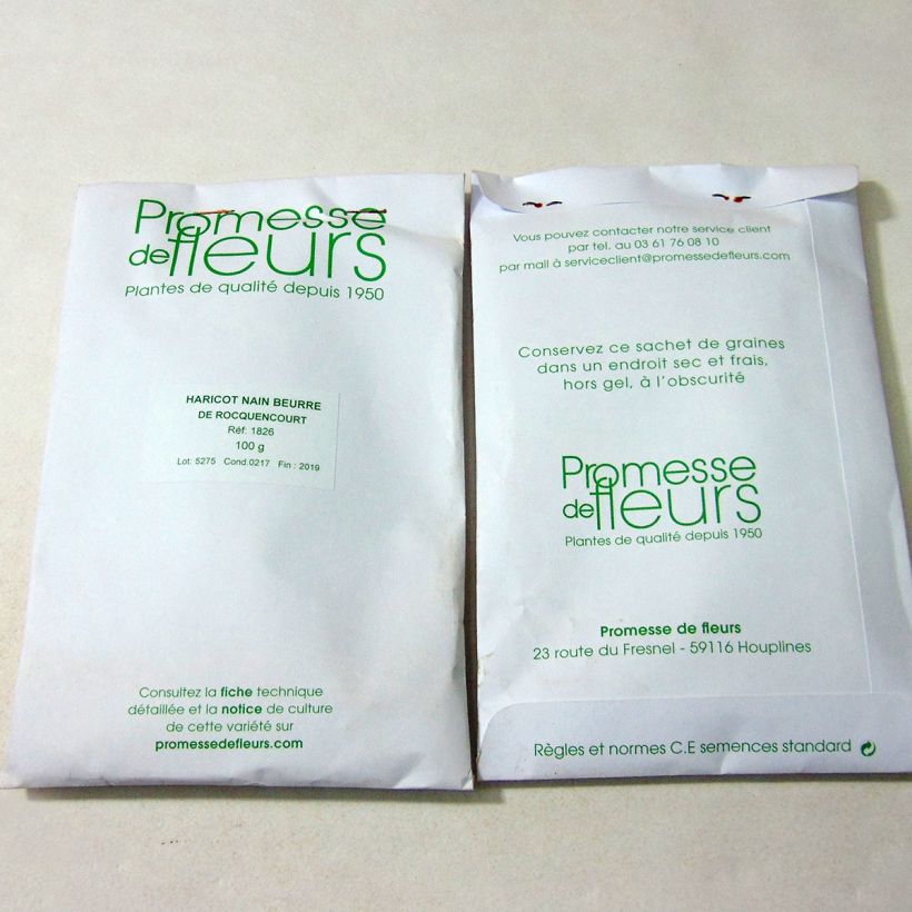 Exemple de spécimen de Haricot nain mangetout Beurre de Rocquencourt le sachet de 250 graines (100g) tel que livré