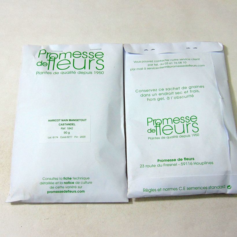 Exemple de spécimen de Haricot nain mangetout Castandel le sachet de +/- 180 graines (minimum 90g) tel que livré