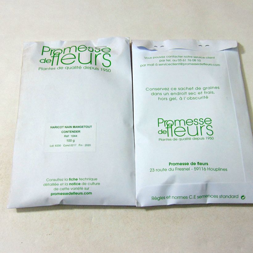 Exemple de spécimen de Haricot nain mangetout Contender le sachet de 150 graines (100g) tel que livré