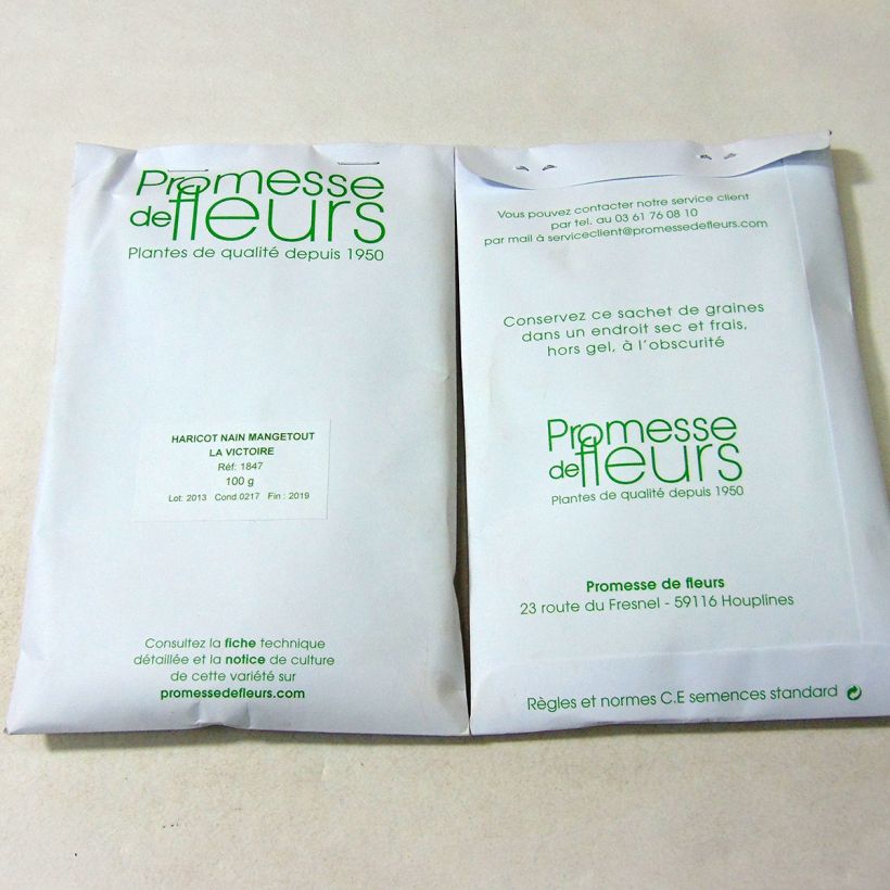 Exemple de spécimen de Haricot nain mangetout La Victoire le sachet de +/- 200 graines (minimum 100g) tel que livré