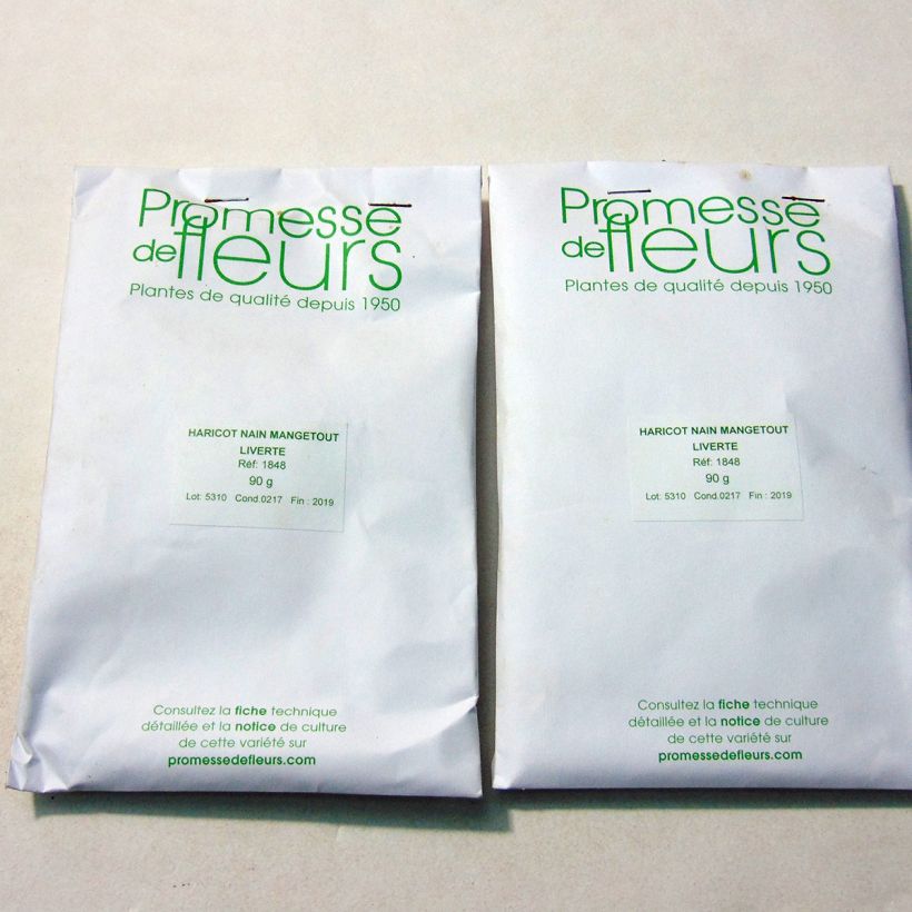 Exemple de spécimen de Haricot nain mangetout Liverte le sachet de 180 graines (90g) tel que livré