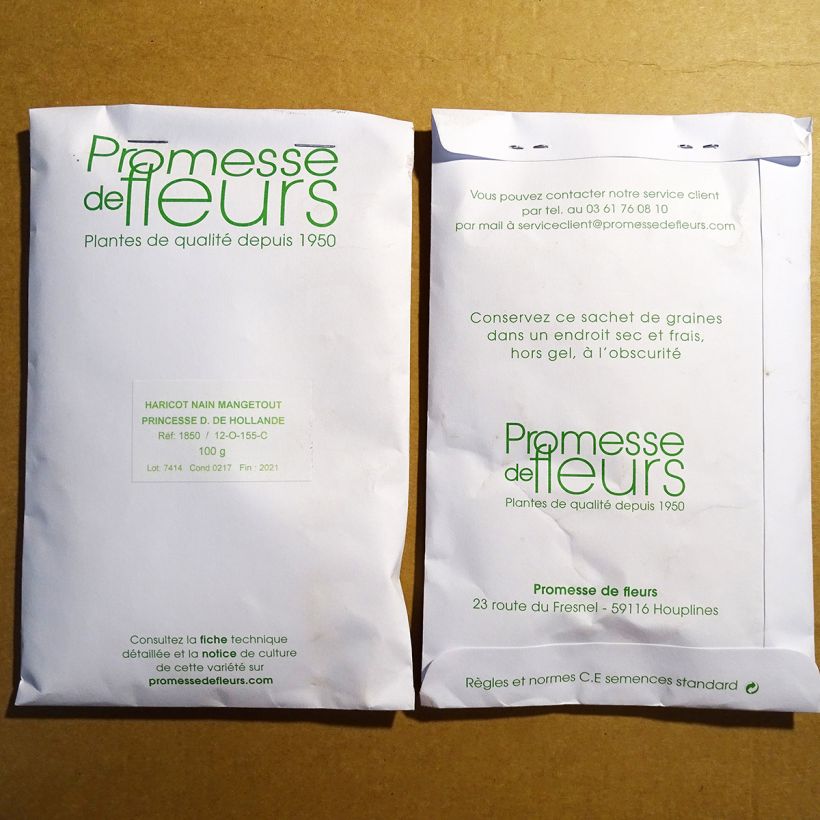 Exemple de spécimen de Haricot nain mangetout Princesse double de Hollande le sachet de +/- 350 graines (minimum 100g) tel que livré