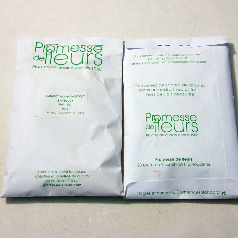 Exemple de spécimen de Haricot nain mangetout Sansoucy le sachet de 250 graines (90g) tel que livré
