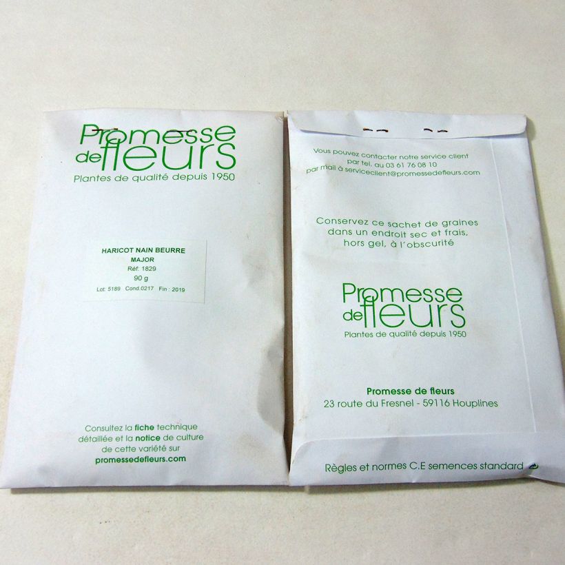 Exemple de spécimen de Haricot nain mangetout beurre Major le sachet de 250 graines (minimum 90g) tel que livré