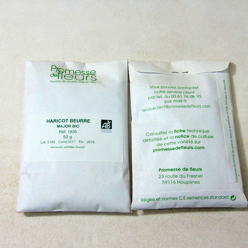 Exemple de spécimen de Haricot nain mangetout beurre Major Bio le sachet de 200 graines (75g) tel que livré