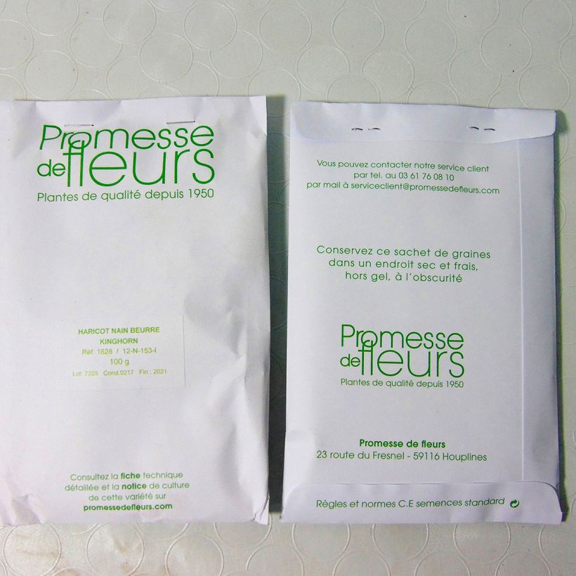 Exemple de spécimen de Haricot nain mangetout beurre Roi des Beurres ou Kinghorn le sachet de 300 graines (100g) tel que livré