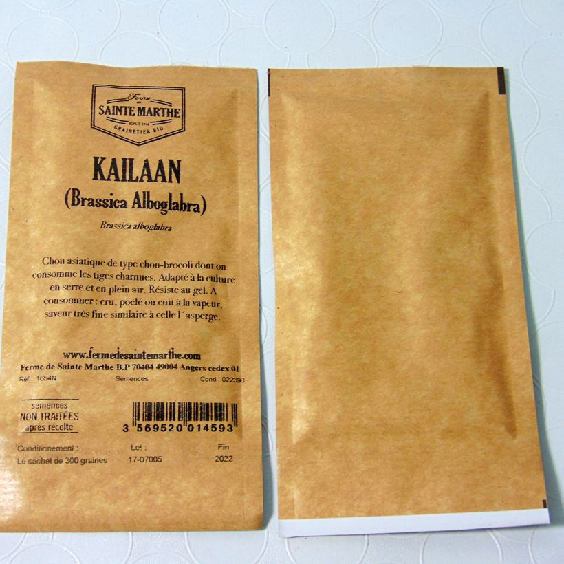 Exemple de spécimen de Kailaan NT (Brassica Alboglabra) - Ferme de Sainte Marthe le sachet de 300 graines (1g) tel que livré