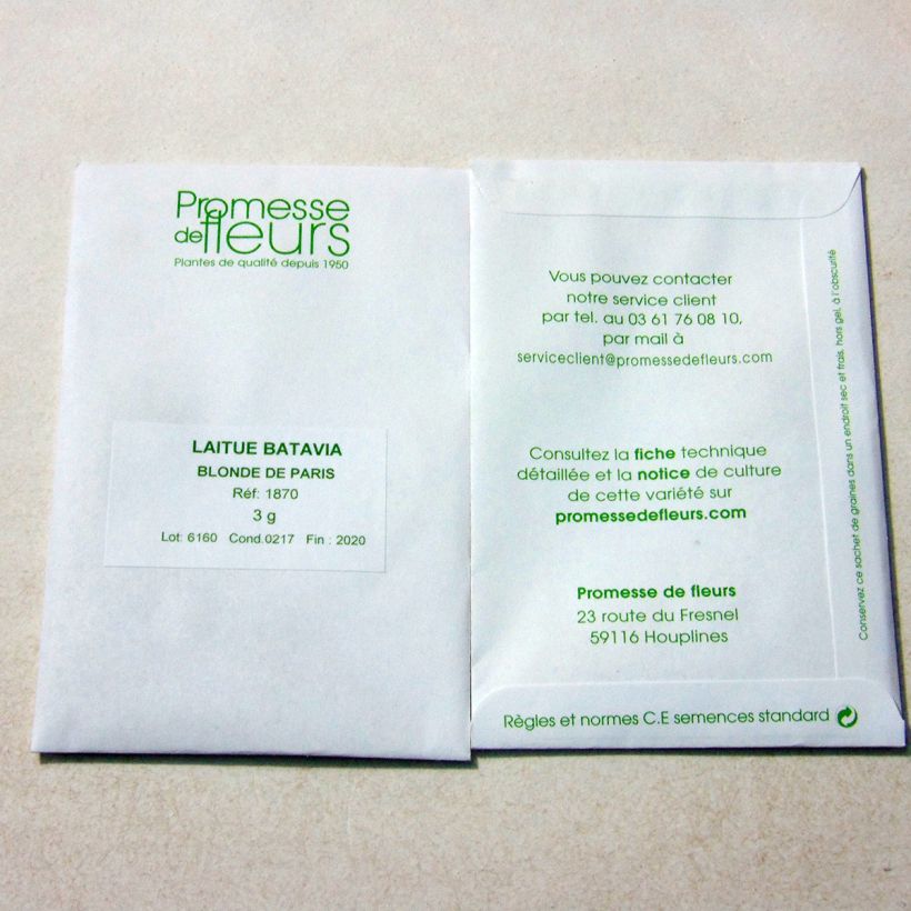 Exemple de spécimen de Laitue Batavia Blonde de Paris le sachet de 2500 graines (3g) tel que livré