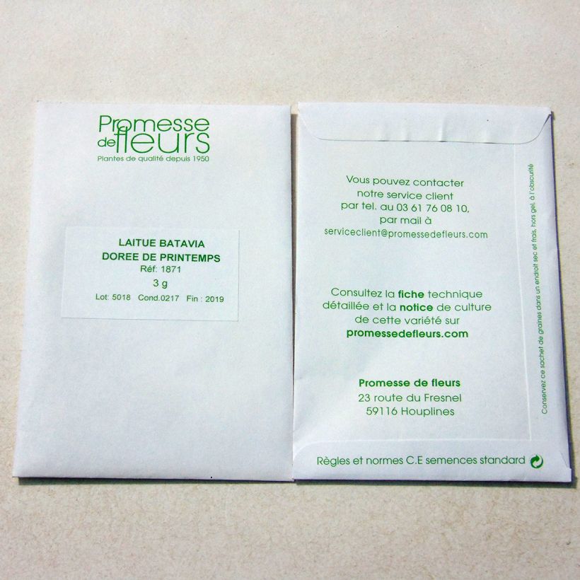 Exemple de spécimen de Laitue Batavia Dorée de Printemps le sachet de 2500 graines (minimum 3g) tel que livré
