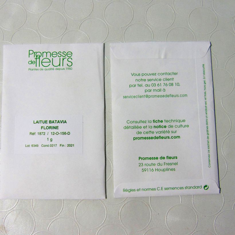 Exemple de spécimen de Laitue Batavia Florine le sachet de +/- 800 graines (minimum 1g) tel que livré