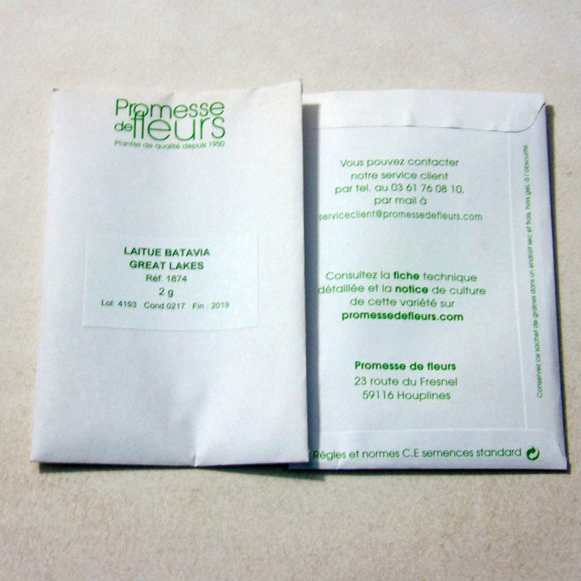 Exemple de spécimen de Laitue Batavia Great Lakes 118 le sachet de +/- 1600 graines (minimum 2g) tel que livré