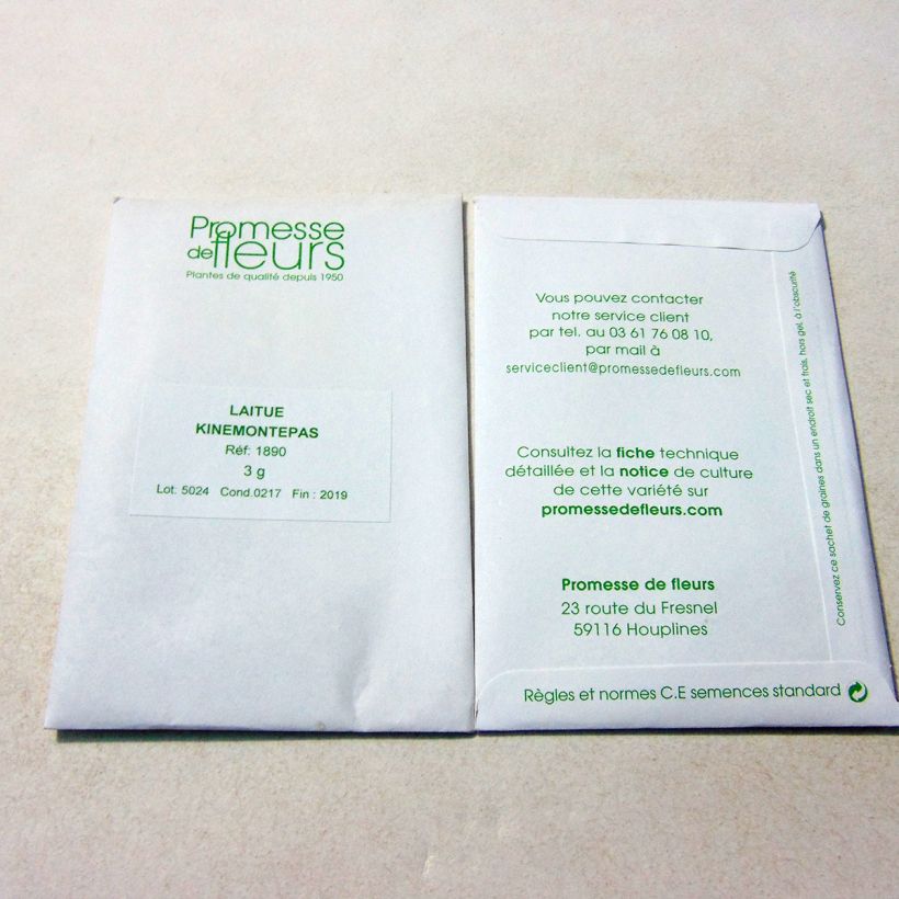 Exemple de spécimen de Laitue Batavia Kinemontepas le sachet de +/- 2500 graines (minimum 3g) tel que livré