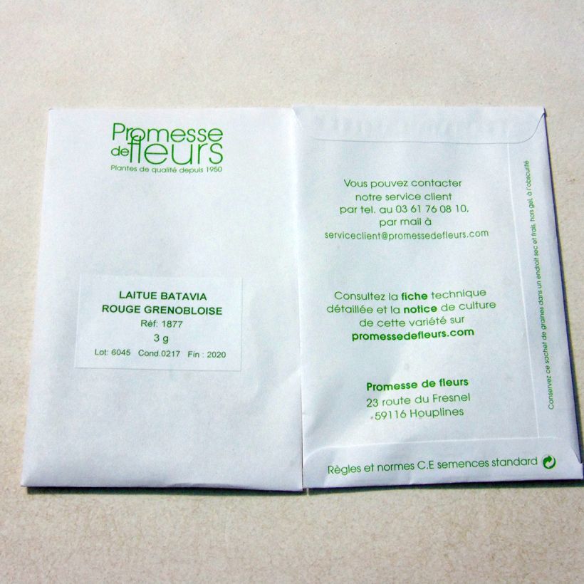 Exemple de spécimen de Laitue Batavia Rouge Grenobloise le sachet de 2500 graines (3g) tel que livré