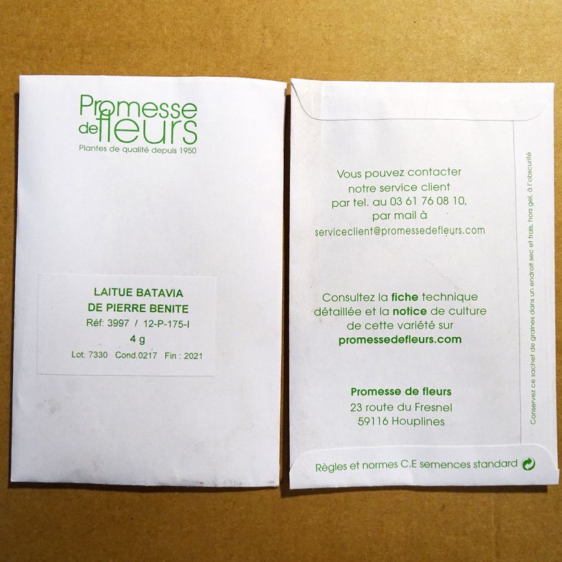Exemple de spécimen de Laitue Batavia de Pierre Bénite le sachet de 2500 graines (minimum 4g) tel que livré