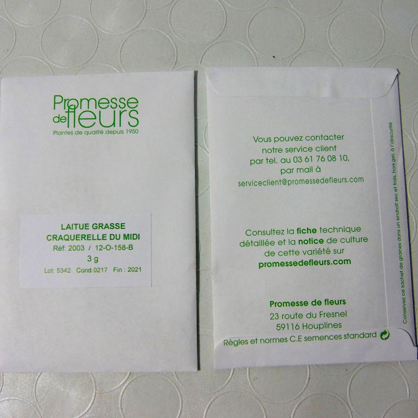 Exemple de spécimen de Laitue Grasse Craquerelle du Midi le sachet de 2500 graines (minimum 3g) tel que livré
