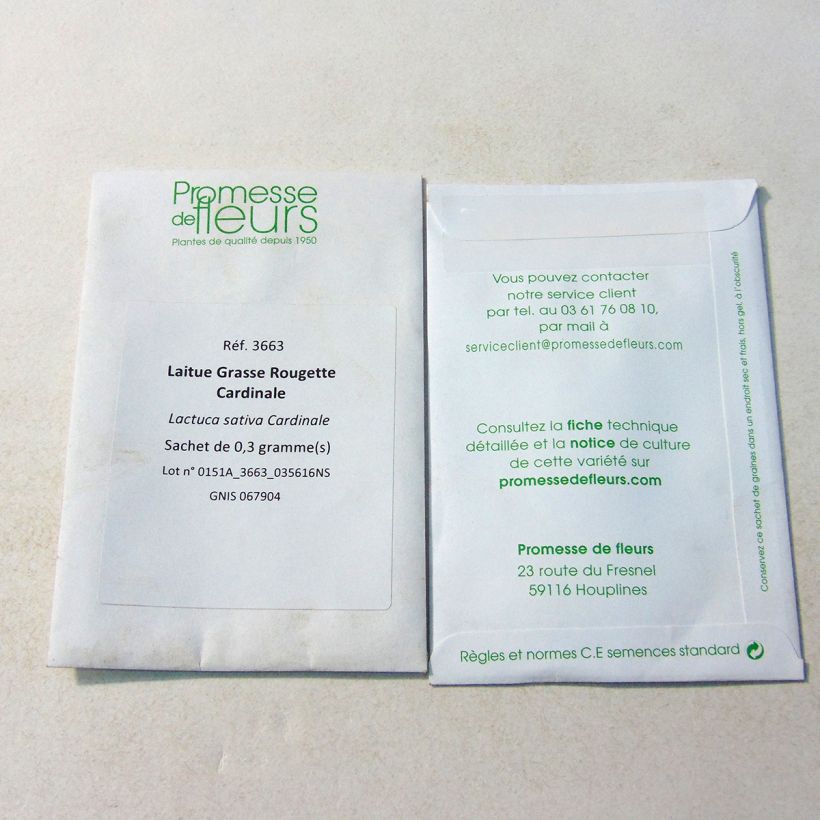 Exemple de spécimen de Laitue Grasse Rougette Cardinale - Lactuca sativa le sachet de 40 graines tel que livré