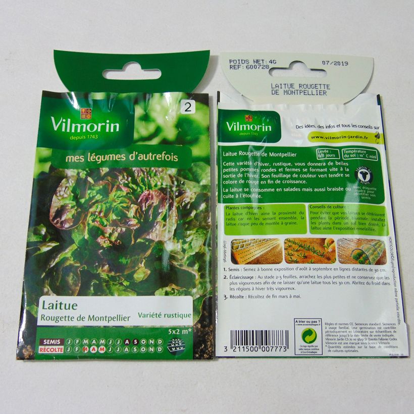 Exemple de spécimen de Laitue Grasse Rougette de Montpellier (graines noires) - Vilmorin le sachet de 3200 graines (4g) tel que livré