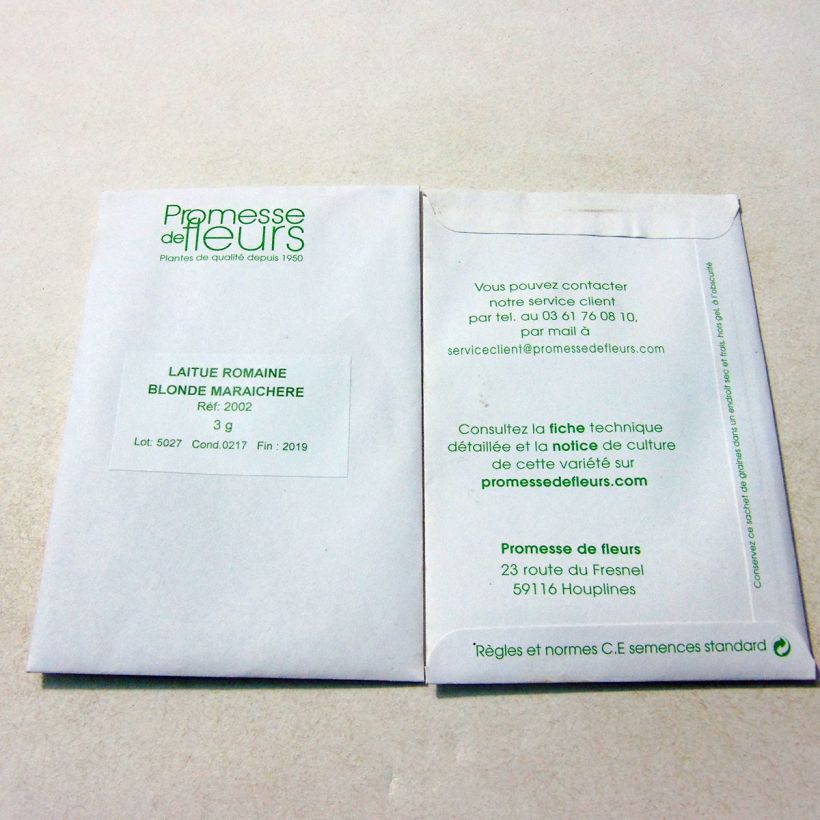 Exemple de spécimen de Laitue Romaine Blonde maraîchère le sachet de +/- 2500 graines (minimum 3g) tel que livré