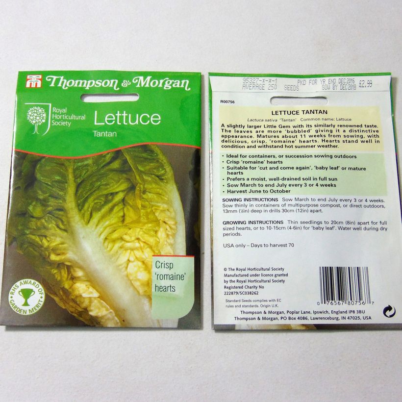 Exemple de spécimen de Laitue Romaine Tantan le sachet de 250 graines tel que livré
