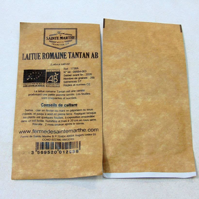 Exemple de spécimen de Laitue Romaine Tantan Bio - Ferme de Sainte Marthe le sachet de 200 graines tel que livré