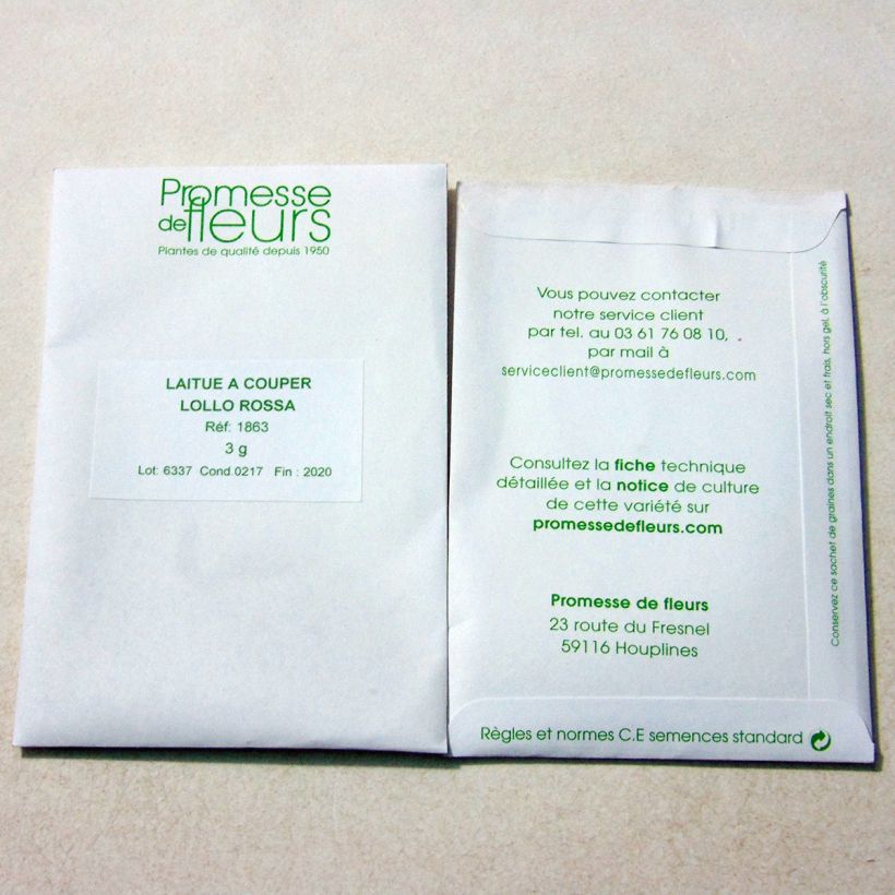 Exemple de spécimen de Laitue à couper Lollo Rossa - Lactuca sativa le sachet de 2500 graines (3g) tel que livré
