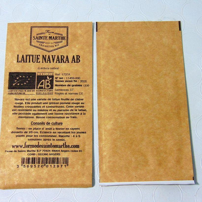 Exemple de spécimen de Laitue à couper Navara Bio - Ferme de Sainte Marthe le sachet de 200 graines tel que livré