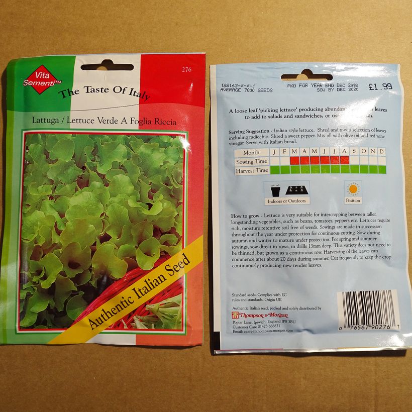 Exemple de spécimen de Laitue à couper Riccia Verde da Taglio le sachet de 7000 graines tel que livré