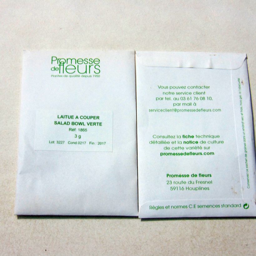 Exemple de spécimen de Laitue à couper Salad Bowl Verte - Lactuca sativa le sachet de +/- 2500 graines (minimum 3g) tel que livré