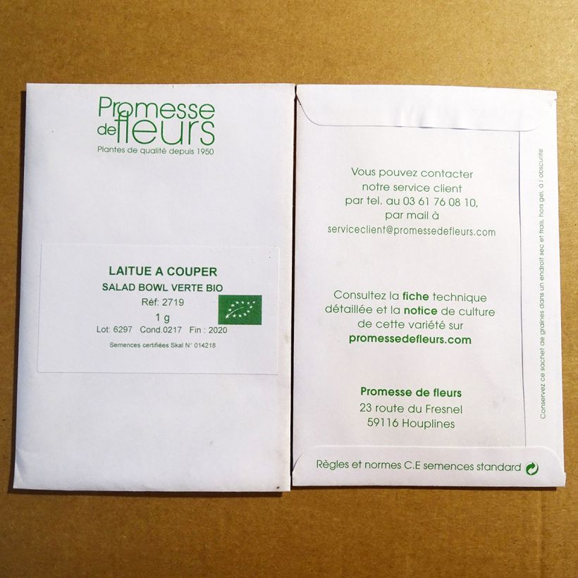 Exemple de spécimen de Laitue à couper Salad Bowl verte Bio le sachet de 850 graines (1g) tel que livré