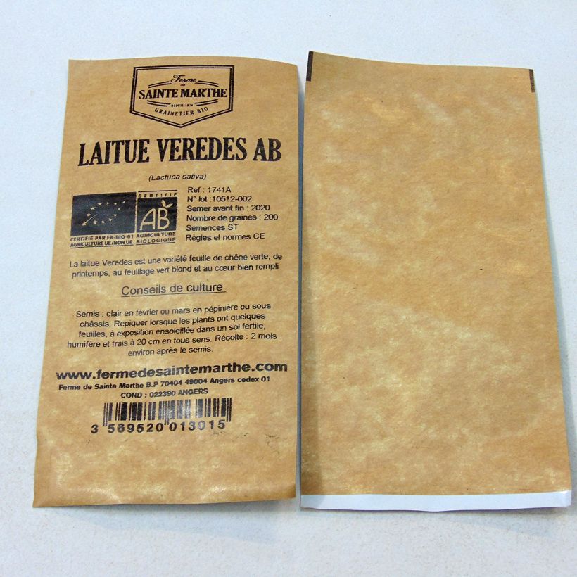 Exemple de spécimen de Laitue à couper Veredes Bio - Ferme de Sainte Marthe le sachet de 200 graines tel que livré