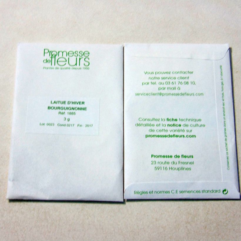 Exemple de spécimen de Laitue d'Hiver Bourguignonne le sachet de 2500 graines (3g) tel que livré