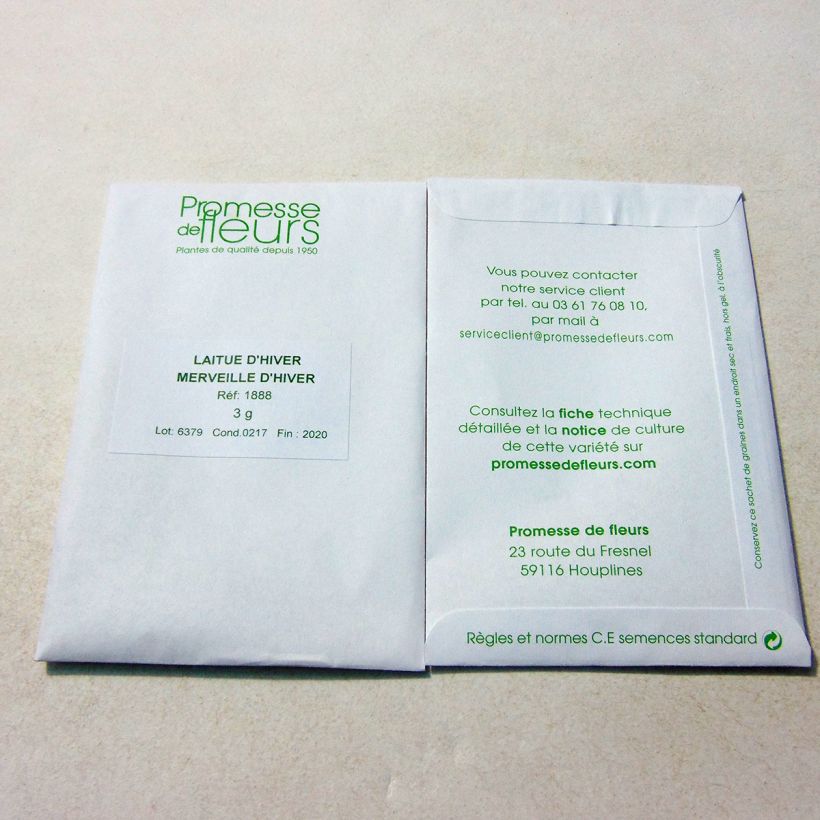 Exemple de spécimen de Laitue d'Hiver Merveille d'Hiver le sachet de +/- 2500 graines (minimum 3g) tel que livré