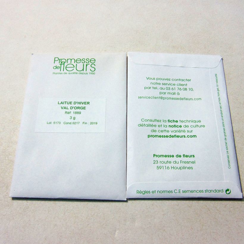 Exemple de spécimen de Laitue d'Hiver Val d'Orge le sachet de 2500 graines (3g) tel que livré