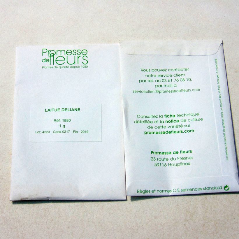 Exemple de spécimen de Laitue pommée Deliane le sachet de 850 graines (1g) tel que livré