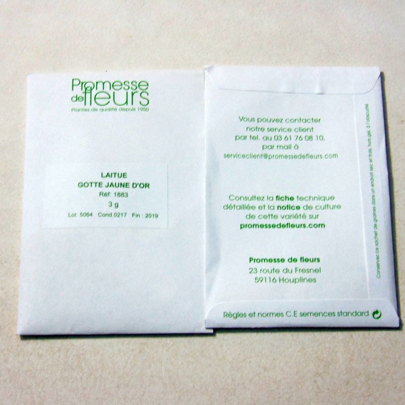 Exemple de spécimen de Laitue pommée Gotte Jaune le sachet de 2500 graines (minimum 3g) tel que livré