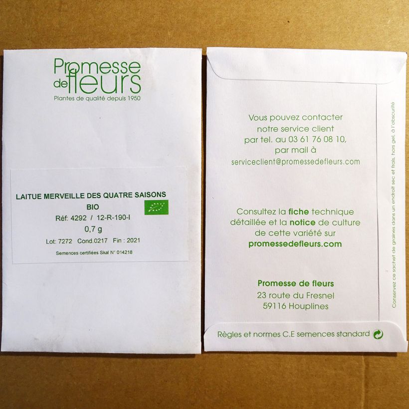 Exemple de spécimen de Laitue pommée Merveille des 4 saisons BIO le sachet de +/- 1000 graines (minimum 1,5g) tel que livré