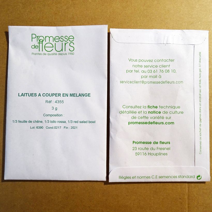 Exemple de spécimen de Laitues à couper en mélange le sachet de 2500 graines (3g) tel que livré