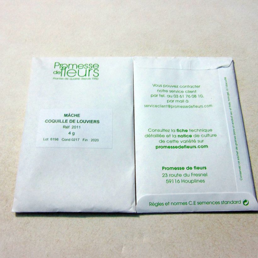 Exemple de spécimen de Mâche Coquille de Louviers le sachet de +/- 3000 graines (minimum 4g) tel que livré