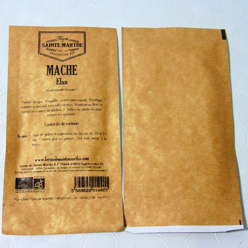 Exemple de spécimen de Mâche Elan Bio - Ferme de Sainte Marthe le sachet de 500 graines tel que livré