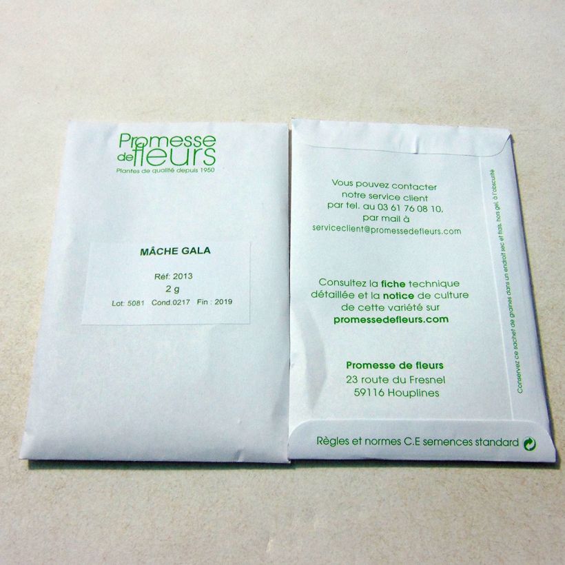 Exemple de spécimen de Mâche Gala le sachet de +/- 1500 graines (minimum 2g) tel que livré