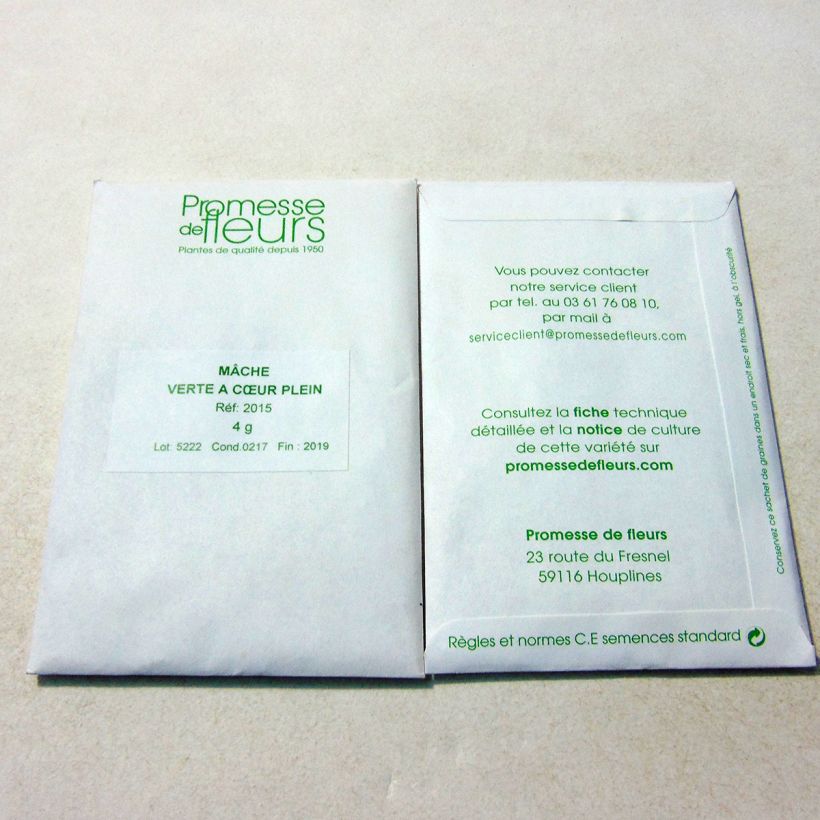Exemple de spécimen de Mâche Verte à Coeur Plein le sachet de +/- 3000 graines (minimum 4g) tel que livré