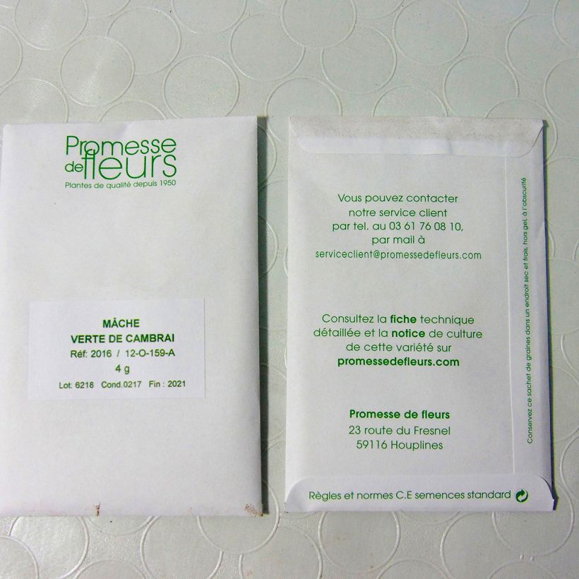 Exemple de spécimen de Mâche Verte de Cambrai le sachet de +/- 3000 graines (minimum 4g) tel que livré