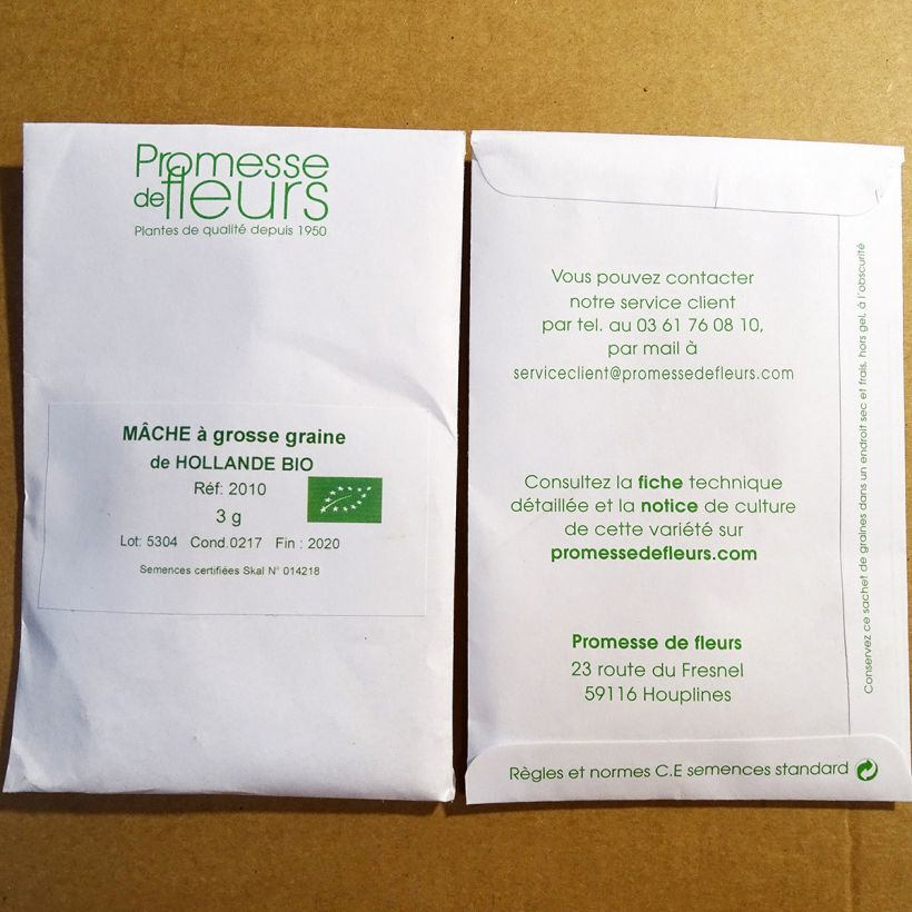 Exemple de spécimen de Mâche à Grosse Graine de Hollande Bio le sachet de 1000 graines (3g) tel que livré