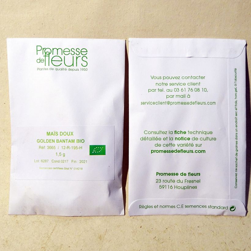 Exemple de spécimen de Maïs doux Golden Bantam Bio le sachet de +/- 20 ? 30 graines (minimum 5g) tel que livré
