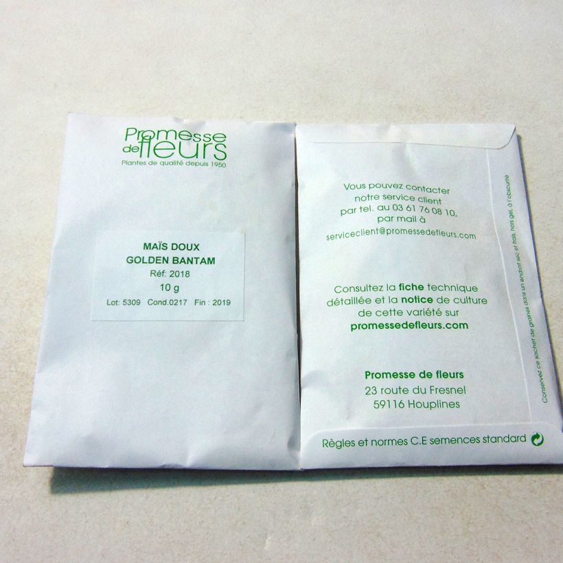 Exemple de spécimen de Maïs doux Golden Bantam - Zea Mays le sachet de +/- 40 ? 60 graines (minimum 10g) tel que livré