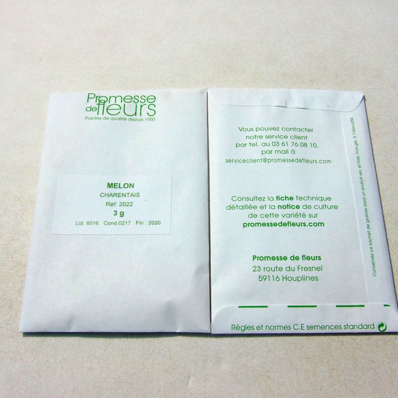 Exemple de spécimen de Melon Charentais - Cucumis melo le sachet de +/- 90 graines (minimum 3g) tel que livré
