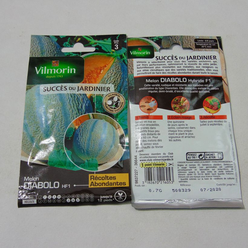 Exemple de spécimen de Melon Diabolo F1 - Vilmorin le sachet de 21 graines (0.7g) tel que livré